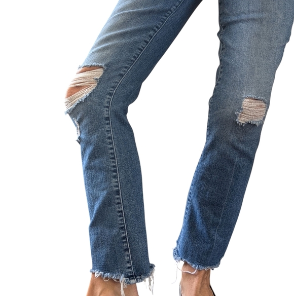 Mother Crop Step Chew Jeans Distressed Frayed Hem Size 26 Blue Denim - Picture 7 of 15